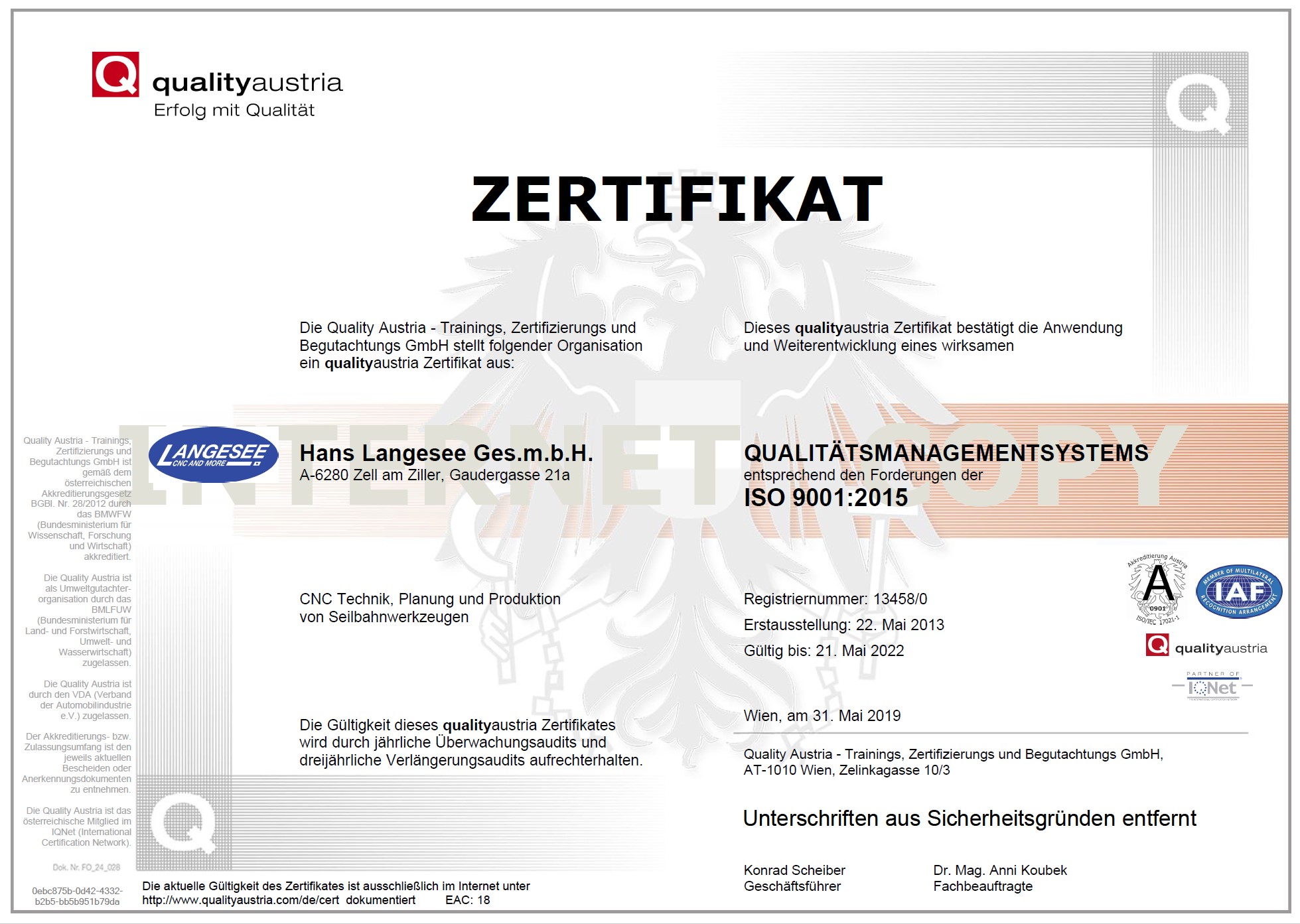 ISO 9001 Zertifikat